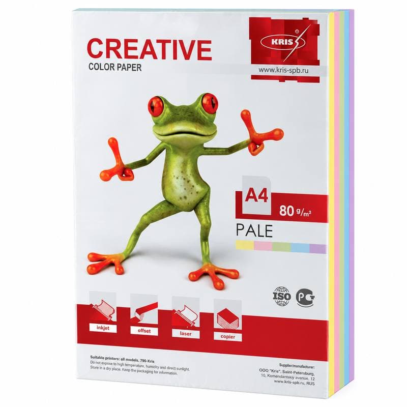 Бумага А4 80гр 100л Радуга Пастель 5цв KRIS CREATIVE