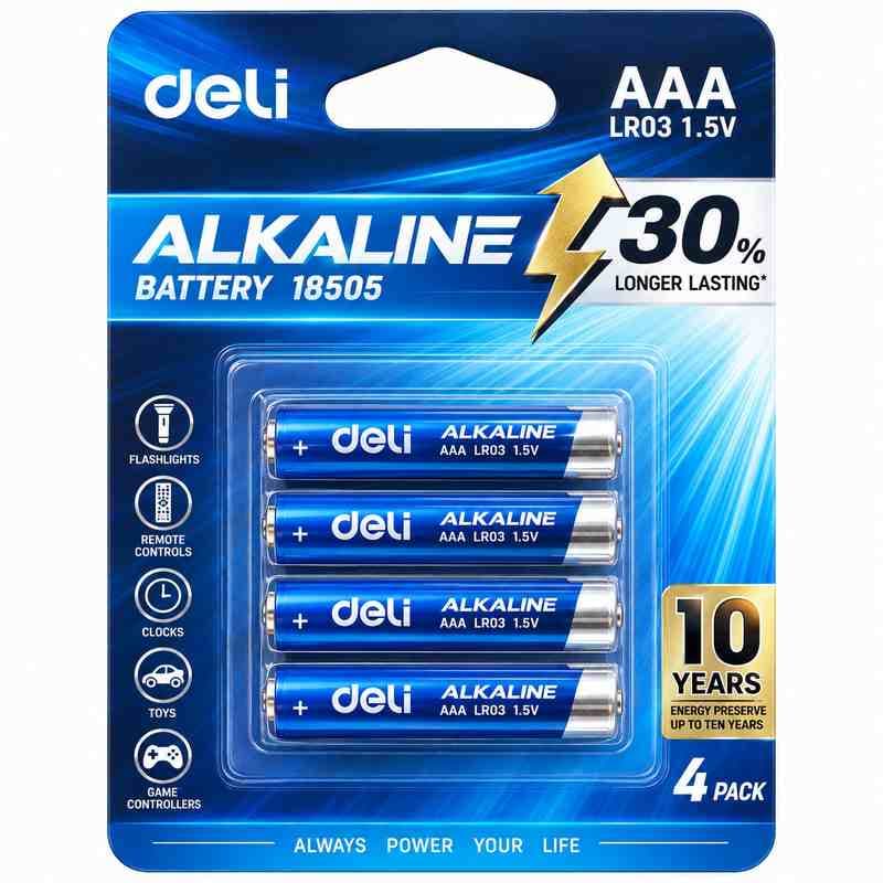 Батарейка алкалиновые, ААA, 1,5V, 4 штуки в блистере, цена за блистер, DELI