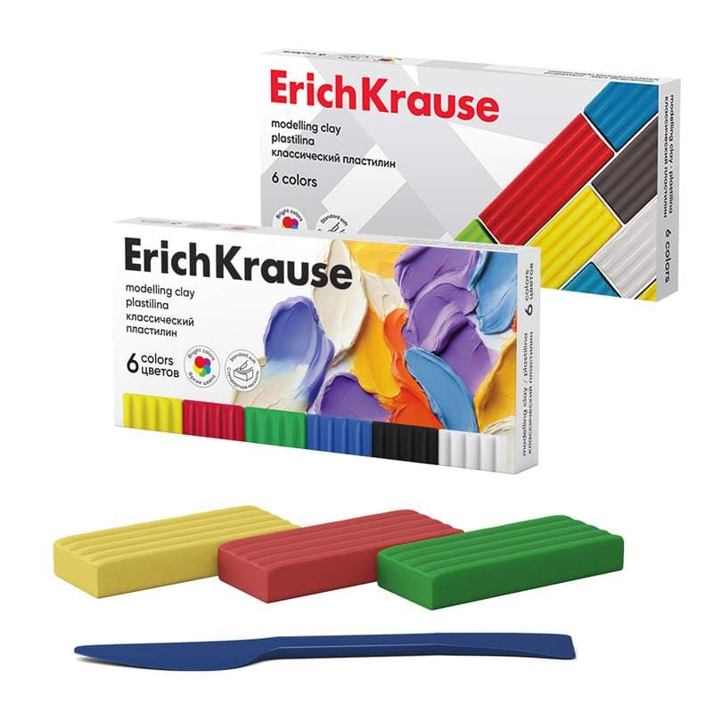 Пластилин, 6 цв., 96 г., со стеком, Basic light pack(с подвесом), ERICH KRAUSE