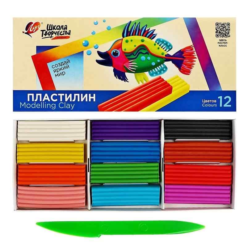 Пластилин, 12 цв.,  в карт. упак, Школа творчества, ЛУЧ