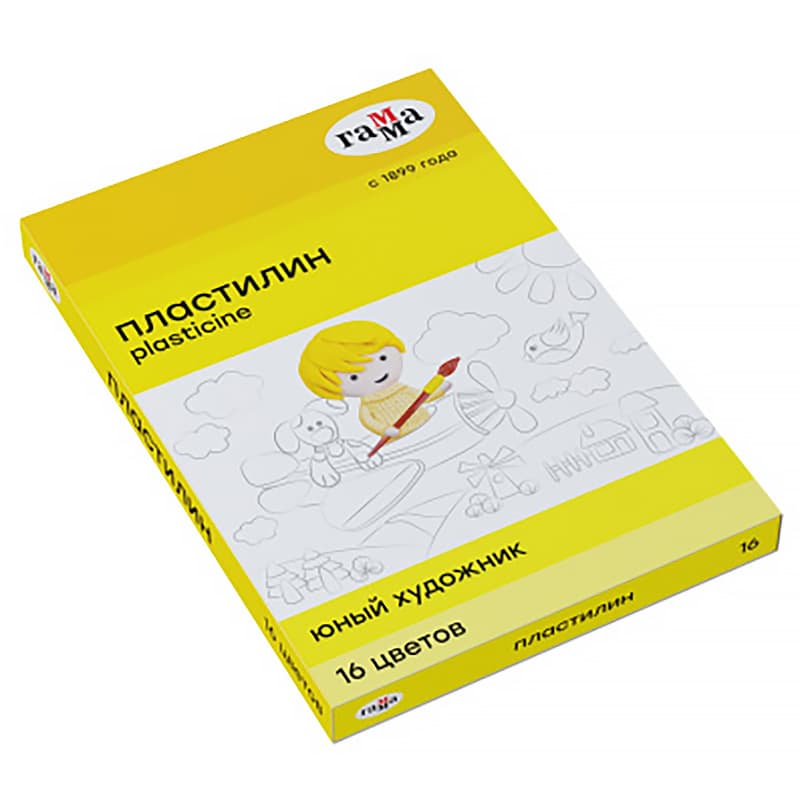 Пластилин, 16 цв., 224 г.,  в карт. упак, Юный художник, ГАММА