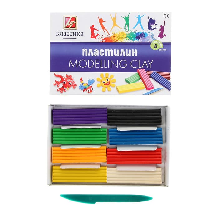 Пластилин, 8 цв.,160 г.,  в карт. упак, Классика, ЛУЧ