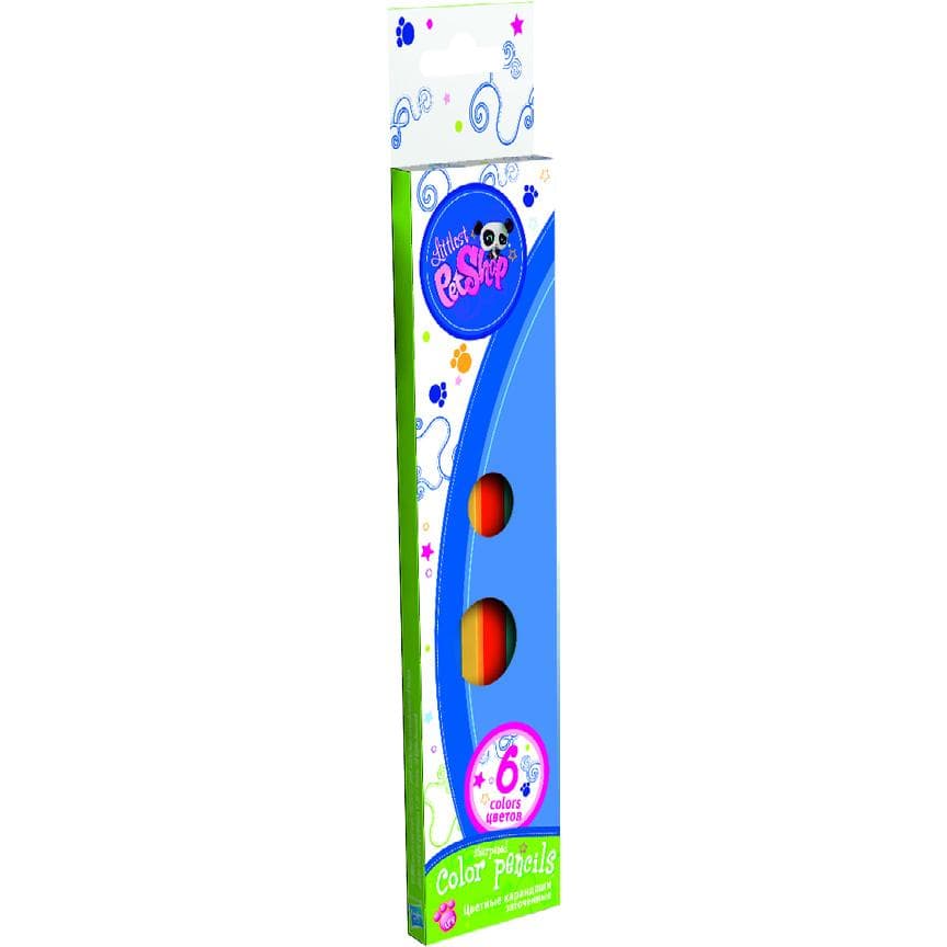 Карандаши цветные, 6 цв. в наборе, европодвес Littlest Pet Shop, Академия Групп