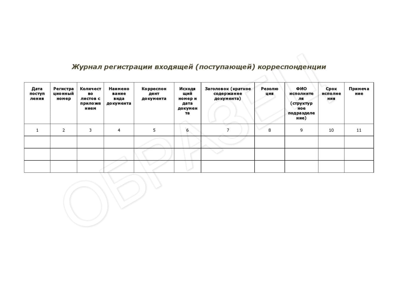 Журнал входящей  корреспонденции