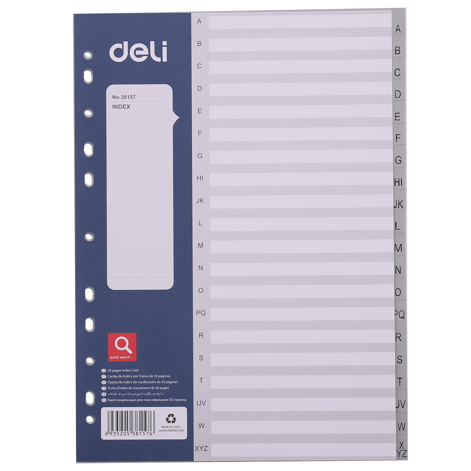 Разделитель пластиковый А4 A-Z 20л DELI
