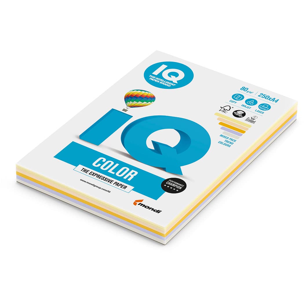 Бумага IQ Color  Mixed-Packs Trend, формат А4, пл-ть 80грм2,250листпач.408002