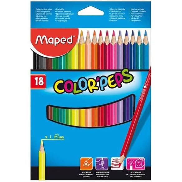 Карандаши цветные, 18 цв. в наборе, COLOR PEPS, треуг., ударопрочный грифель. MAPED