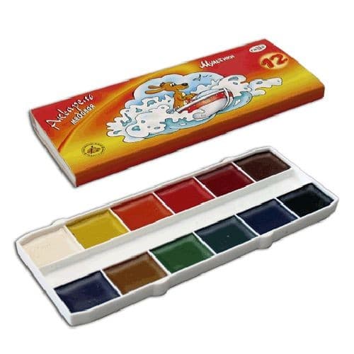 Краски акварельные, медовые, 12 цв., без кисти, Мультики, Гамма