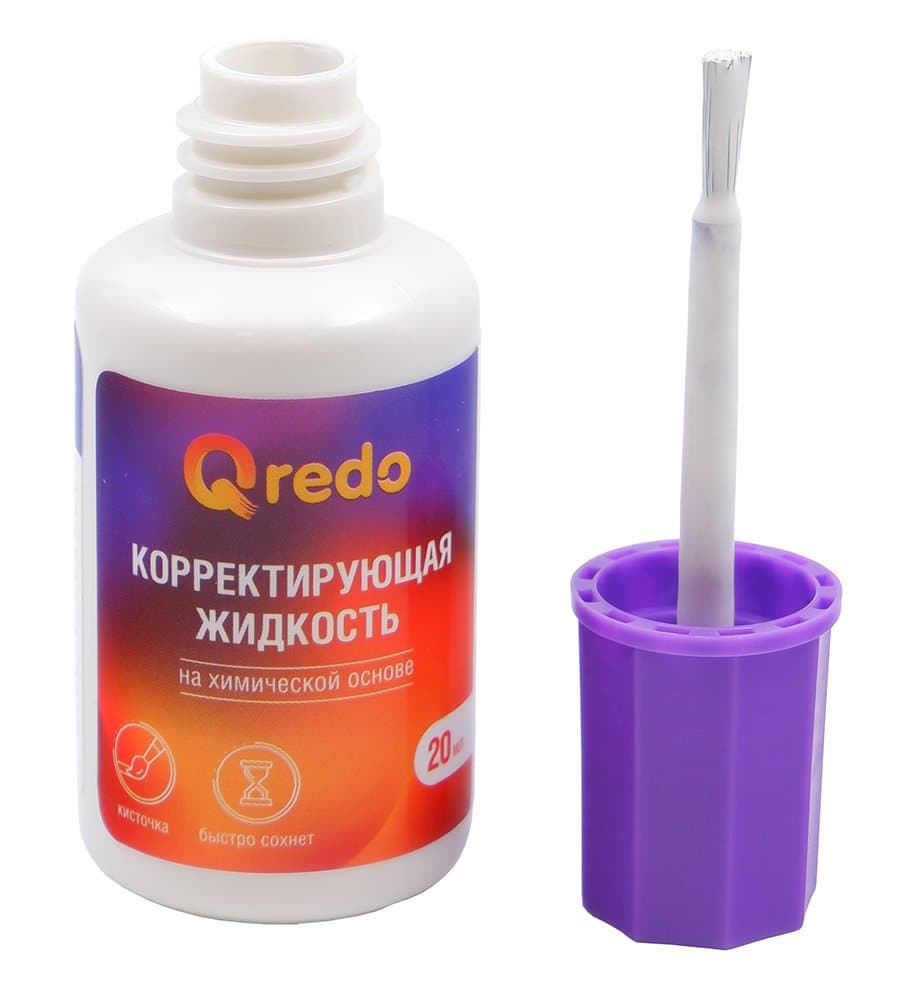 Корректирующая жидкость с кисточкой, 20мл, на химической основе, Qredo, Китай