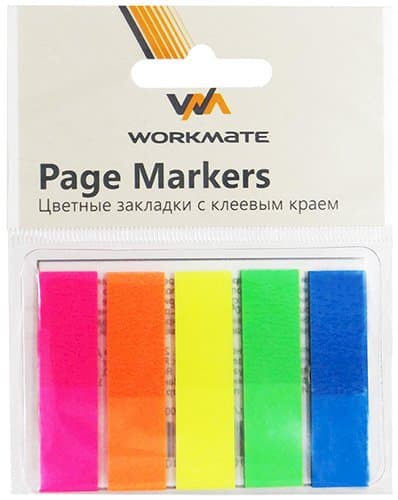 Постики флажки, 12х45мм пластик, 5цв по 25лист, неоновые, Workmate, Китай