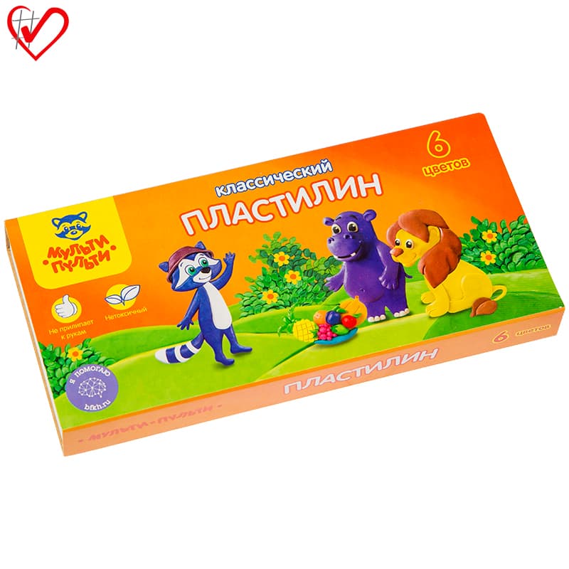 Пластилин, 6 цв.,120 г., со стеком, в карт. упак, Приключения Енота, Мульти-Пульти