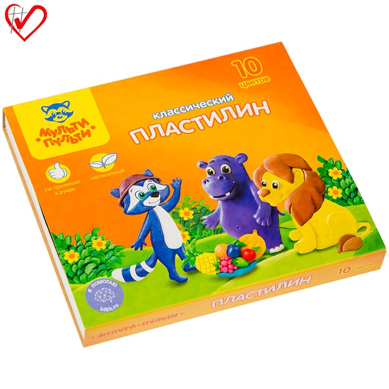 Пластилин, 10 цв.,200 г., со стеком, в карт. упак, Приключения Енота, Мульти-Пульти