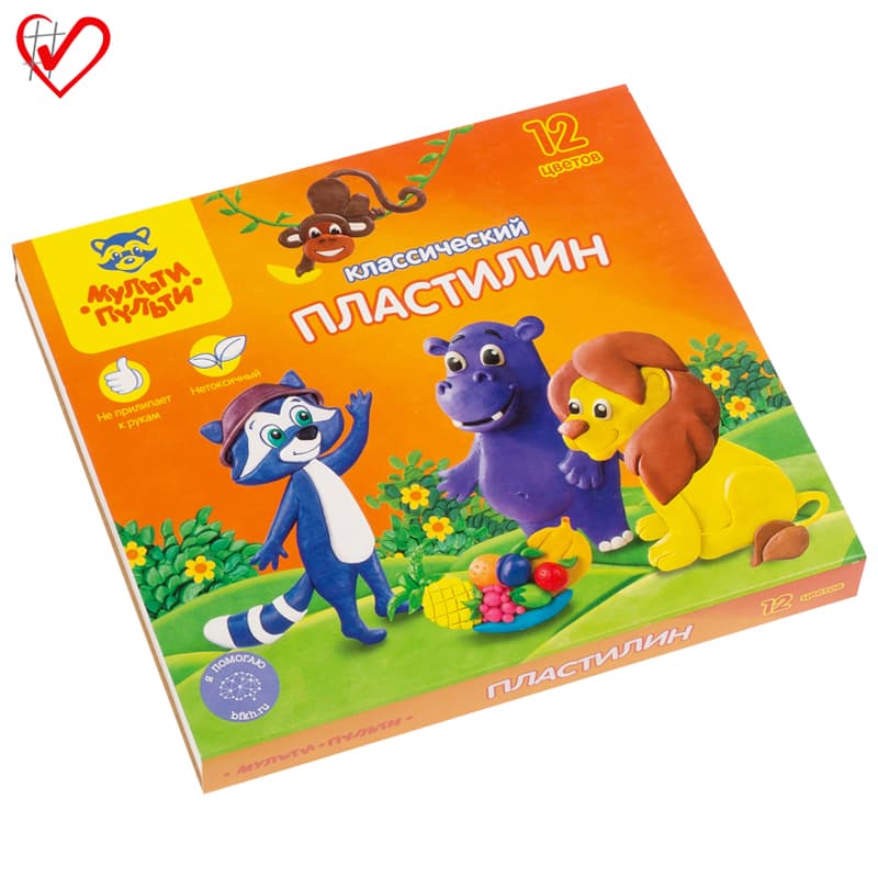 Пластилин, 12 цв.,240 г., со стеком, в карт. упак, Приключения Енота, Мульти-Пульти