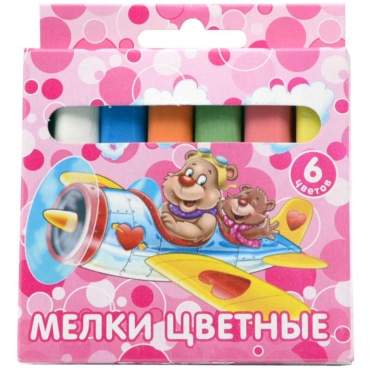 Мелки школьные, цветные, 8шт., 5цв., круглые, пластиковое ведро, Мультики, Гамма