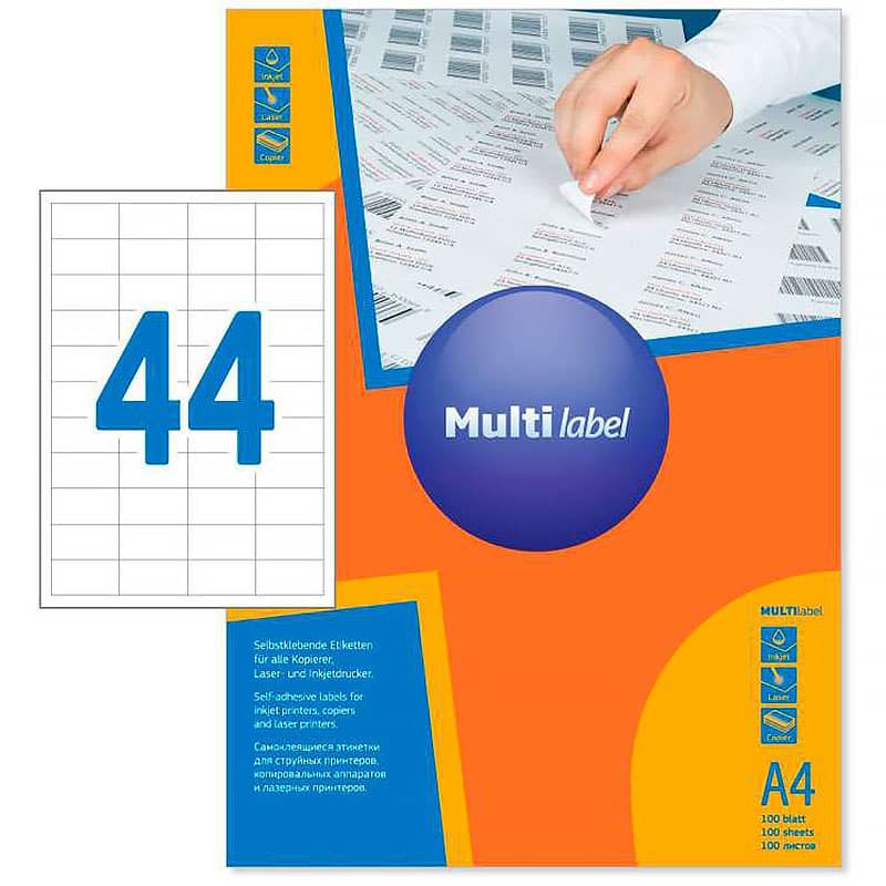 Лейбл  на 44 этикетк., А4, 48,525,4 мм, 100лист., Multilabel
