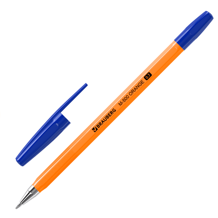 Ручка шариковая BRAUBERG "M-500 ORANGE", СИНЯЯ, корпус оранжевый, узел 0,7 мм, линия письма 0,35 мм,
