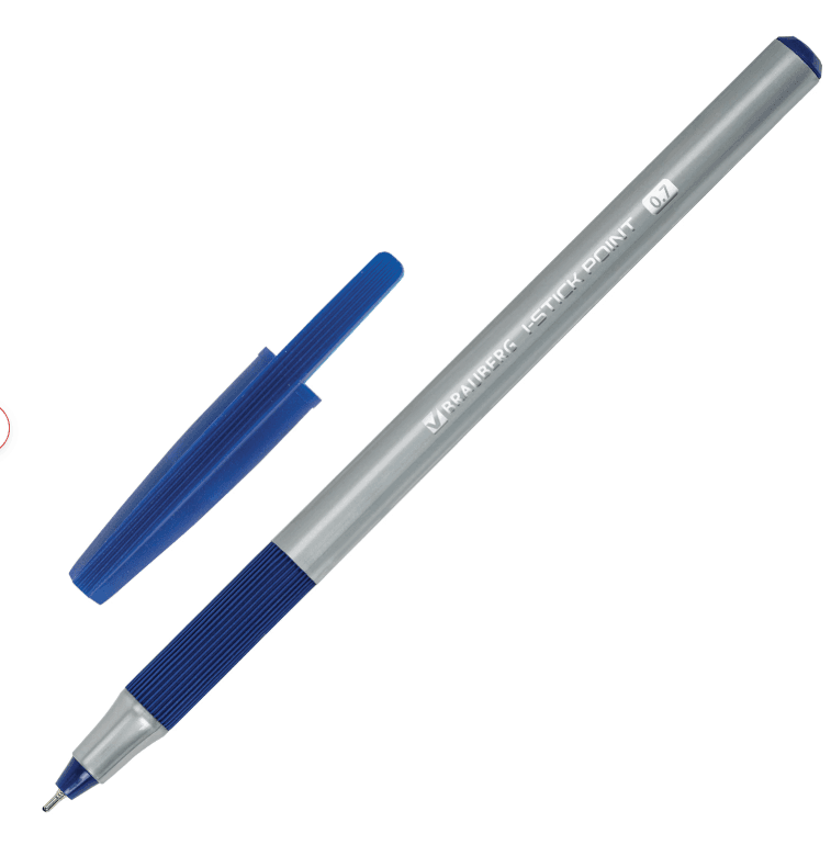 Ручка шариковая с грипом BRAUBERG "i-STICK POINT", СИНЯЯ, корпус серый, игольчатый узел 0,7 мм, лини