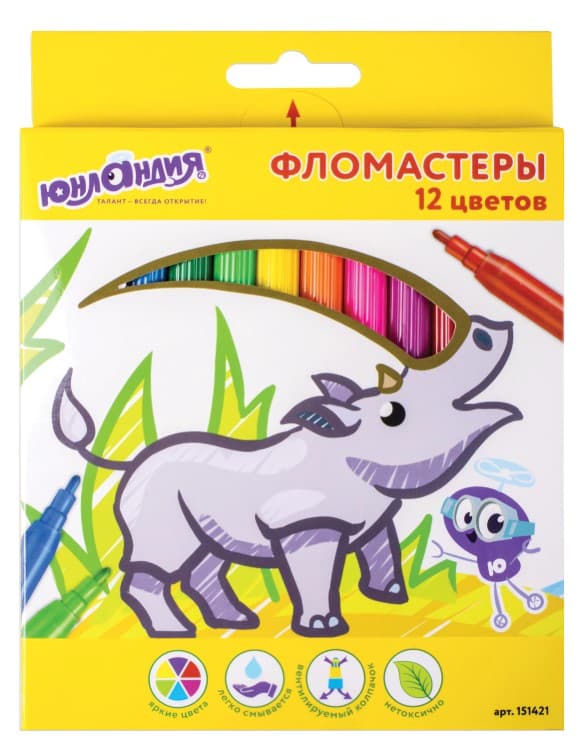 Фломастеры ЮНЛАНДИЯ 12 цветов, "ЭКЗОТИКА", вентилируемый колпачок, картон, 151421