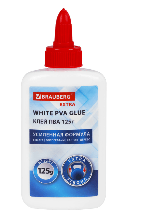 Клей ПВА, усиленный, BRAUBERG Extra (бумага, фотографии, картон, дерево), 125 г, 271940