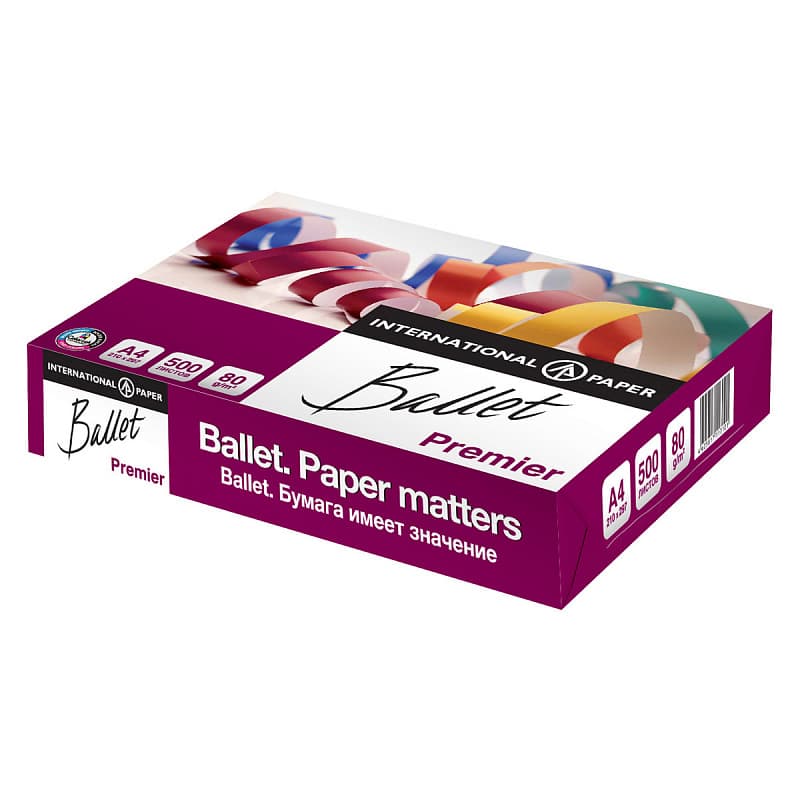 Бумага Ballet Premier, A4, 80г, 500л., КЛАСС A БЕЛИЗНА 161%, Светогорский ЦБК