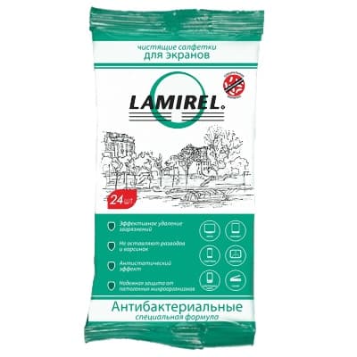 Салфетки для любых поверхностей, экранов,  в упаковке 24 шт. LAMIREL