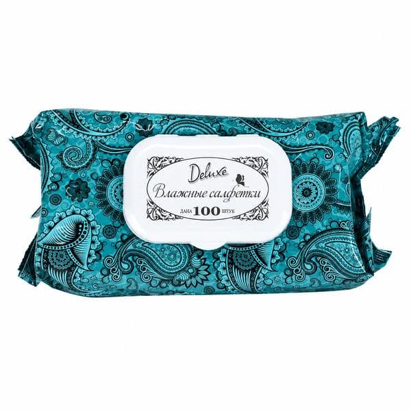 Салфетки влажные с клапаном 100шт. "Бирюзовый" DELUXE