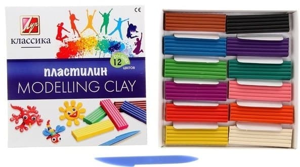 Пластилин, 12 цв., г.,  в карт. упак, Классика, ЛУЧ