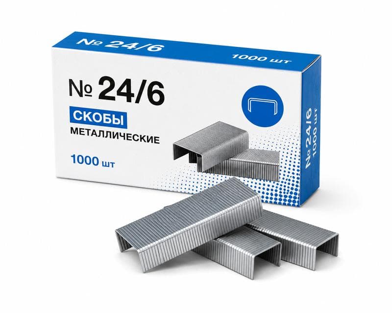 Скобы №24/6, металлические,1000 шт,