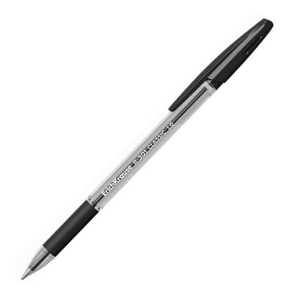 Ручка шариковая, 1,0мм, чёрная, прорез, прозр. корпус, R-301 CLASSIC Stick&Grip, ERICH KRAUSE