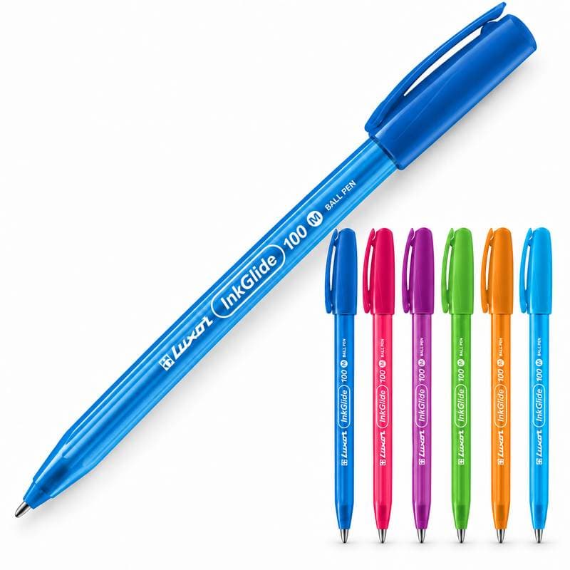 Ручка шариковая, синяя, 0,7 мм, масляная, корпус ассорти, InkGlide. 50 шт упаковка,LUXOR