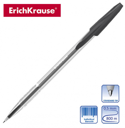 Ручка шариковая, 1,0мм, чёрная, прозр. корпус., R-301 CLASSIC Stick. ERICH KRAUSE