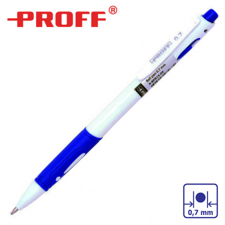 Ручка шариковая, синяя, 0,7 мм, автомат, с резин. держателем, белый корпус